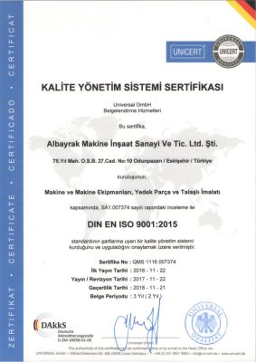 ISO 9001 Kalite Yönetim Sistemi Belgesi